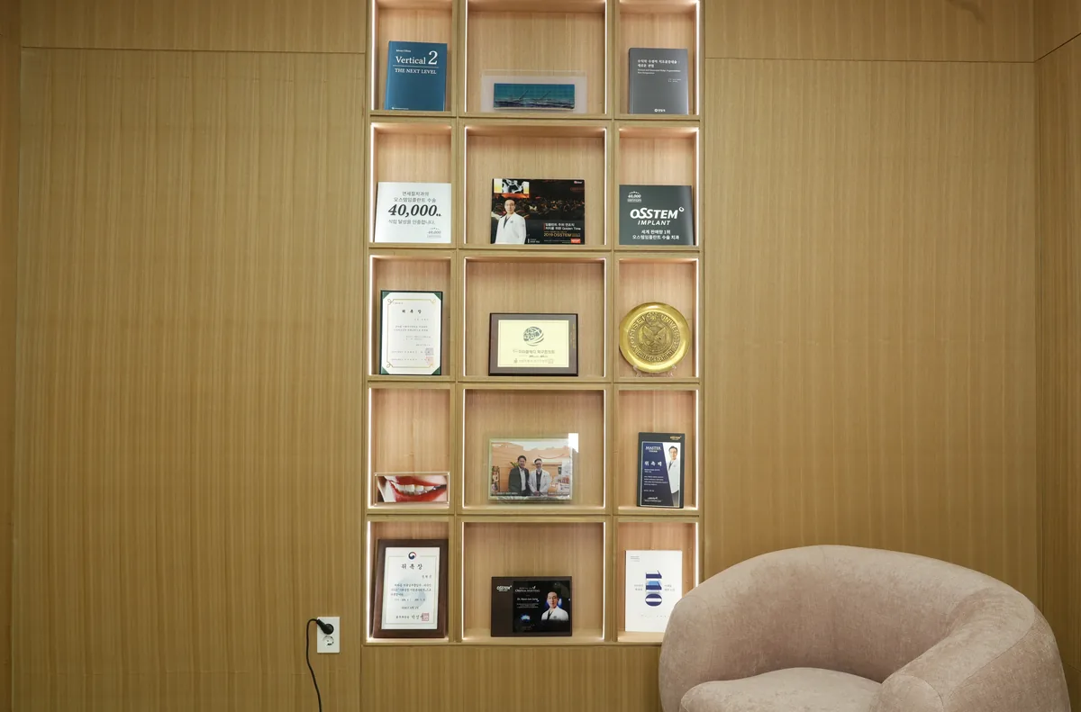 Wall of certificates and awards in the VIP lounge