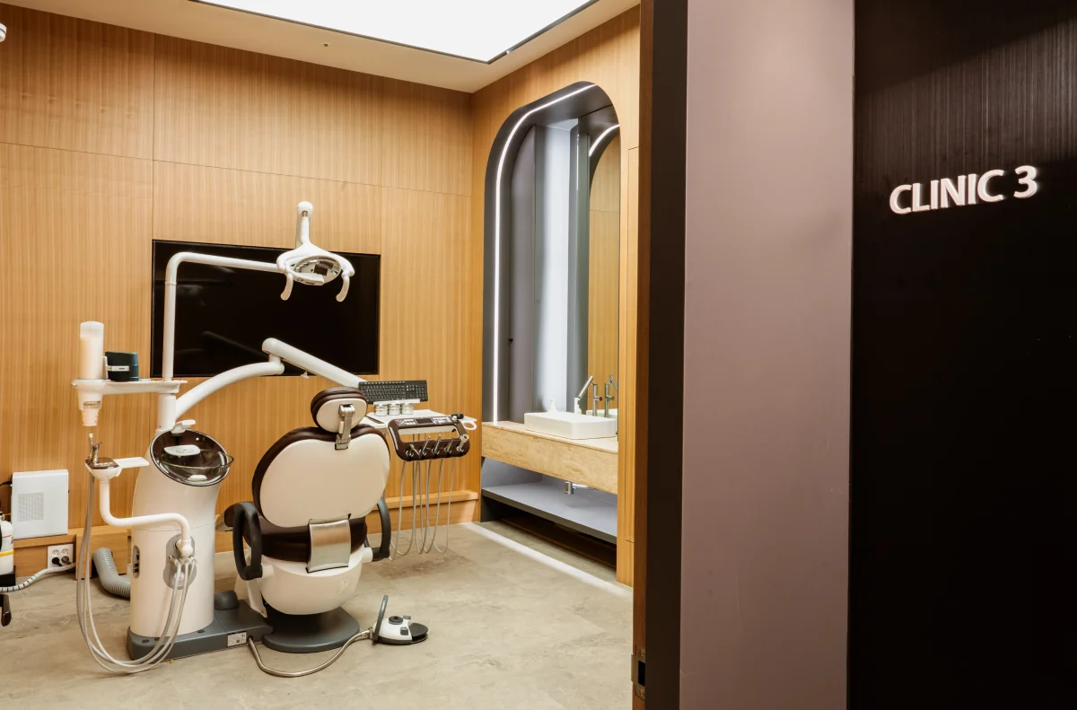 Private treatment room with a dental chair